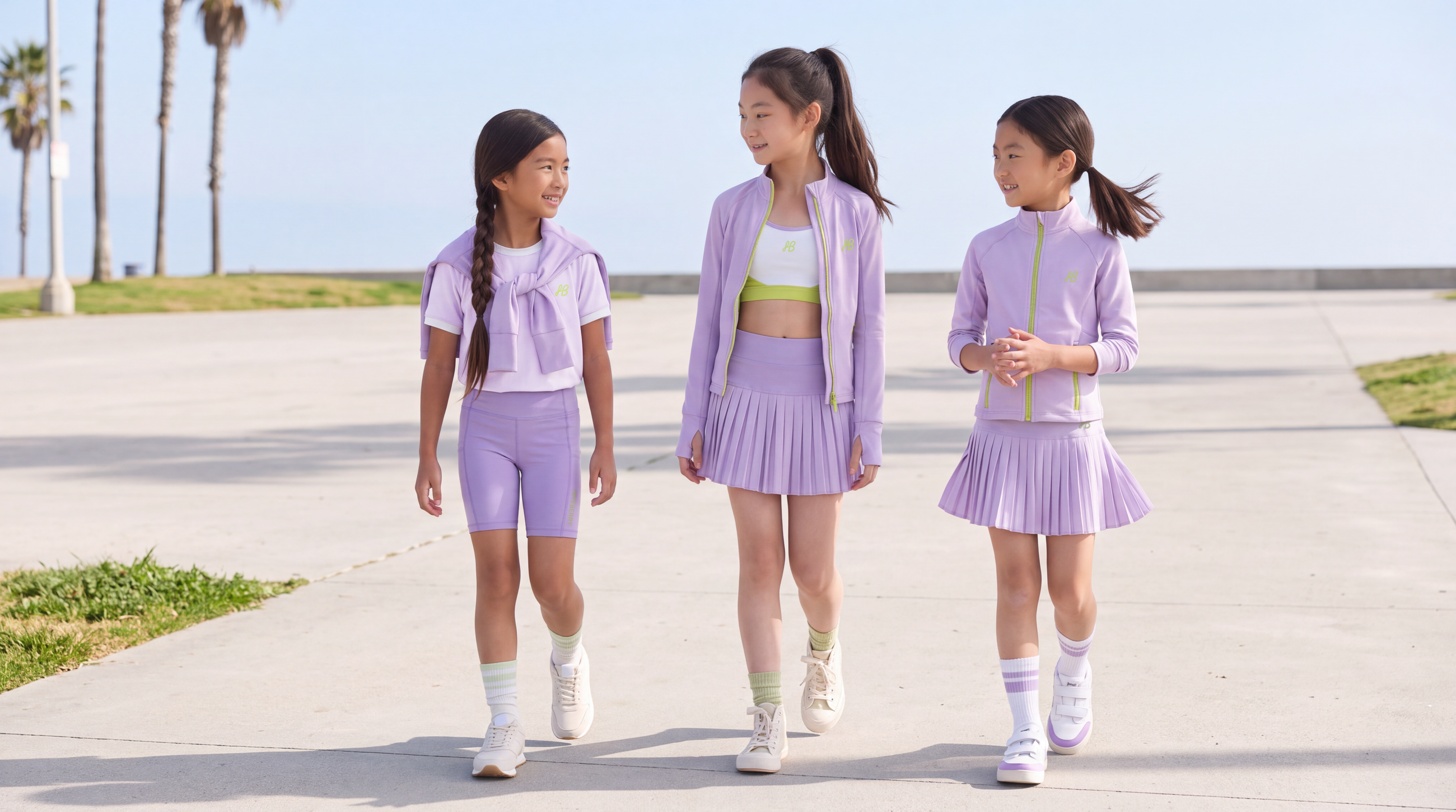 Girls wearing activewear outdoors